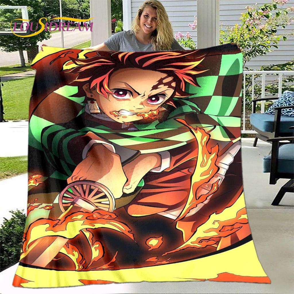 Anime Cartoon Demon Slayer Blanket,Flannel Blanket Throw Blanket,Sherpa Warm Children's Blanket for Living Room Bedroom Beds