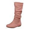 Insulated Boots Women Wide Calf Women'S Solid Color Fashion Side Zipper Casual Flat Bottom Round Toe Mid Women Boots Half Calf