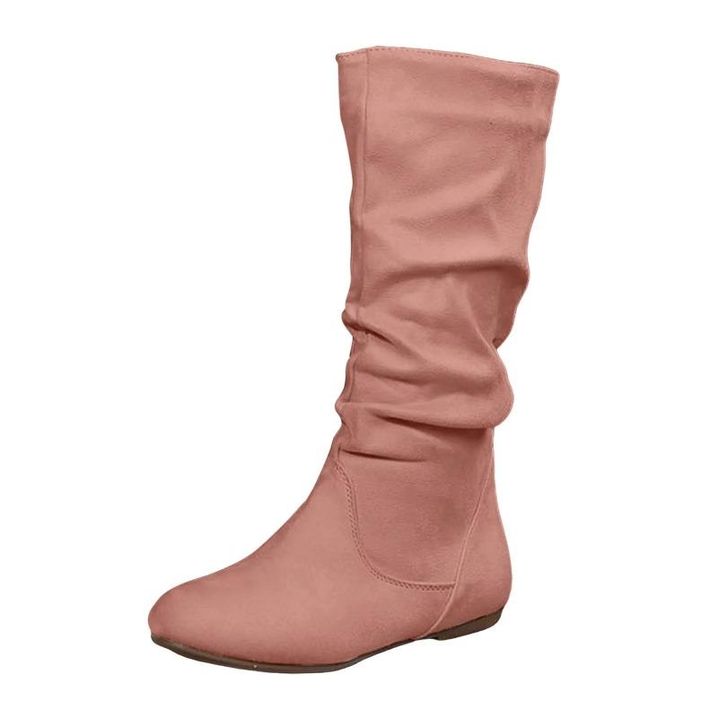 Insulated Boots Women Wide Calf Women'S Solid Color Fashion Side Zipper Casual Flat Bottom Round Toe Mid Women Boots Half Calf