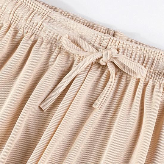Women Ice Silk Pants Elastic High Waist Adjustable Drawstring Straight Wide Leg Pants Solid Color Long Trousers Daily Wear