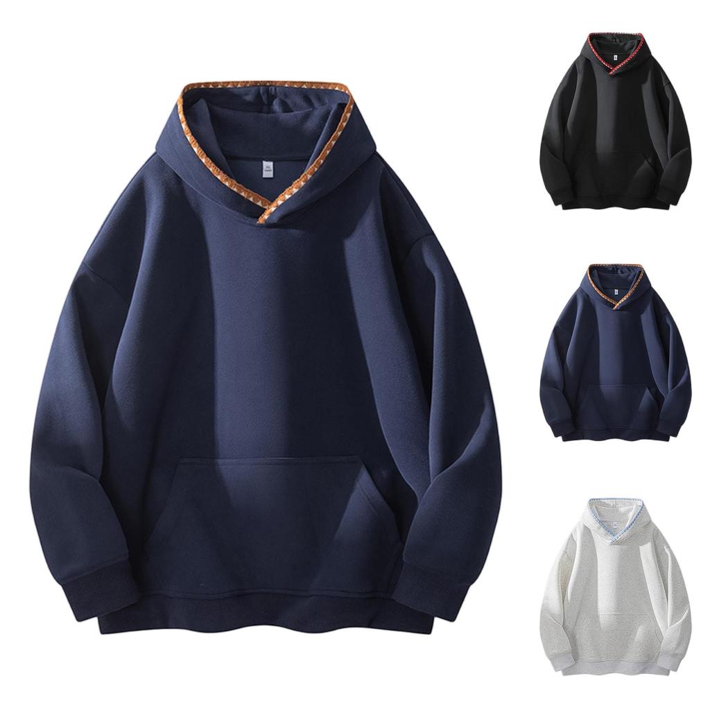 Men's Loose Solid Color Hooded Pullover Hoodie Large-sized Fashionable Casual Sports Hoodie Jacket