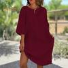 Женское свободное платье-рубашка из хлопка и льна, повседневное платье миди с рукавом 1/2 и круглым вырезом, летний пляжный сарафан для отдыха