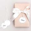 24 Round White Hang Tags with Silver Outline