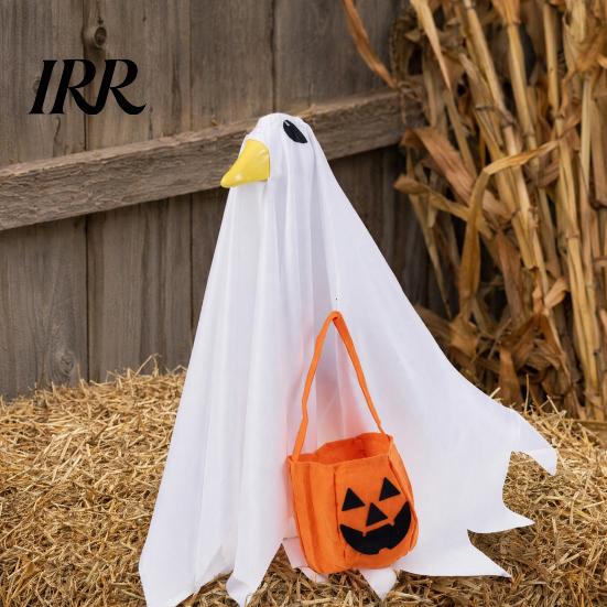 Halloween Festive Atmosphere Goose Outfit, Ghost Porch Clothes with Pumpkin Bag for 23" Ornament Statue, Party Accessory Outdoor Patio Lawn Yard Decor