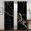 3D Modern Black Gold Abstract Art Marble Elegant Design 2 Pieces Thin Shading Window Drape Curtain for Living Room Bedroom Decor