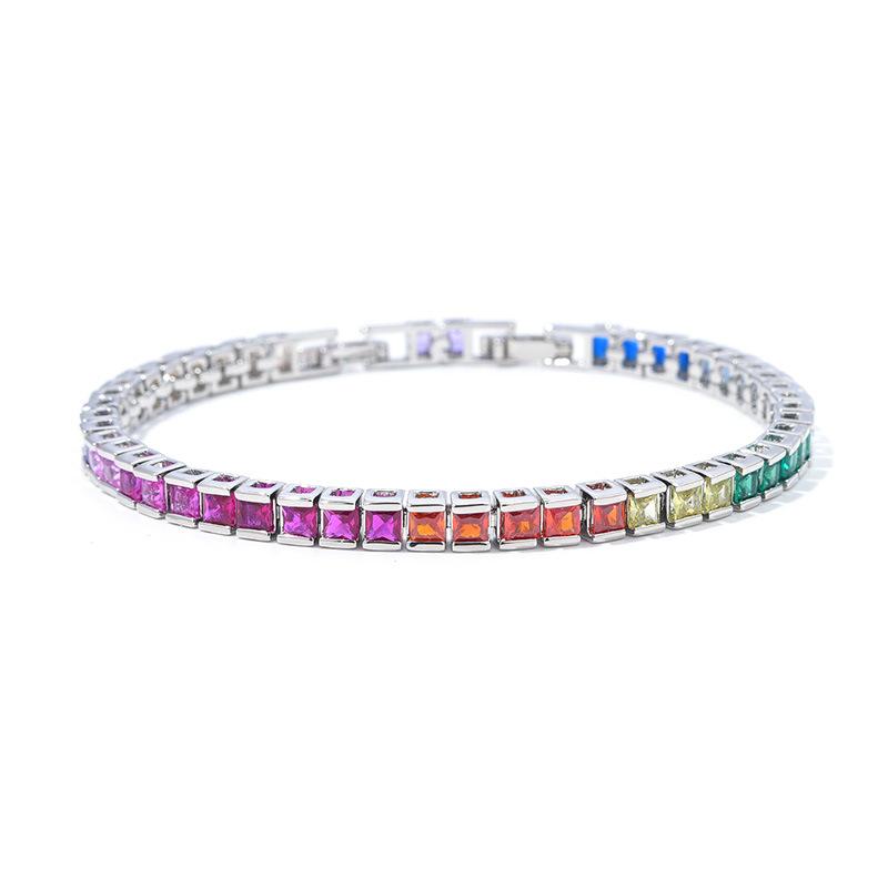 Принцесса Фанг Постепенное изменение цвета Драгоценный камень Радуга Полный бриллиант Цепь Платиновый цвет Сапфир Циркон Темпераментный Браслет Женский