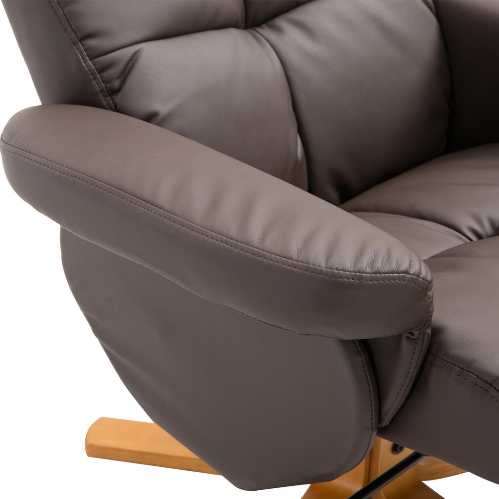 Recliner with Footstool, 360 degrees Swivel TV Chair with Reclining Function Reading Chair for Bedroom, Living Room, Faux Leather, Brown