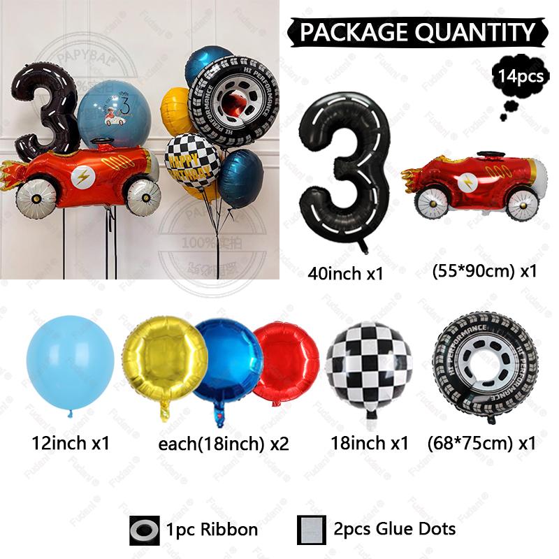 14pcs Red Racing Grid Flag Balloon Black Numbers 1-9 Birthday Balloon Set Racing Themed Party Decor Children's Birthday Supplies