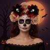 Преувеличенная повязка на голову с черепом, Хэллоуинский декор, готическая цветочная повязка для волос, Хэллоуинский обруч для волос, Вечеринка