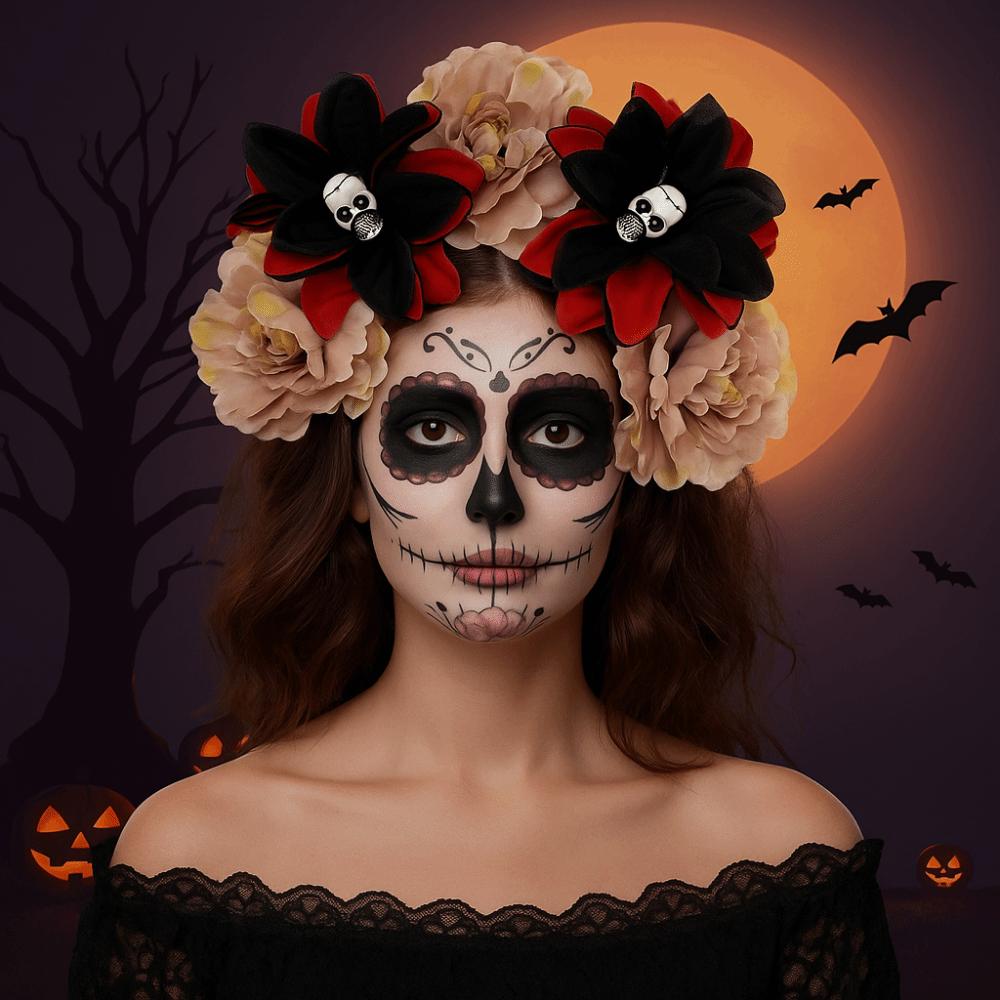 Преувеличенная повязка на голову с черепом, Хэллоуинский декор, готическая цветочная повязка для волос, Хэллоуинский обруч для волос, Вечеринка