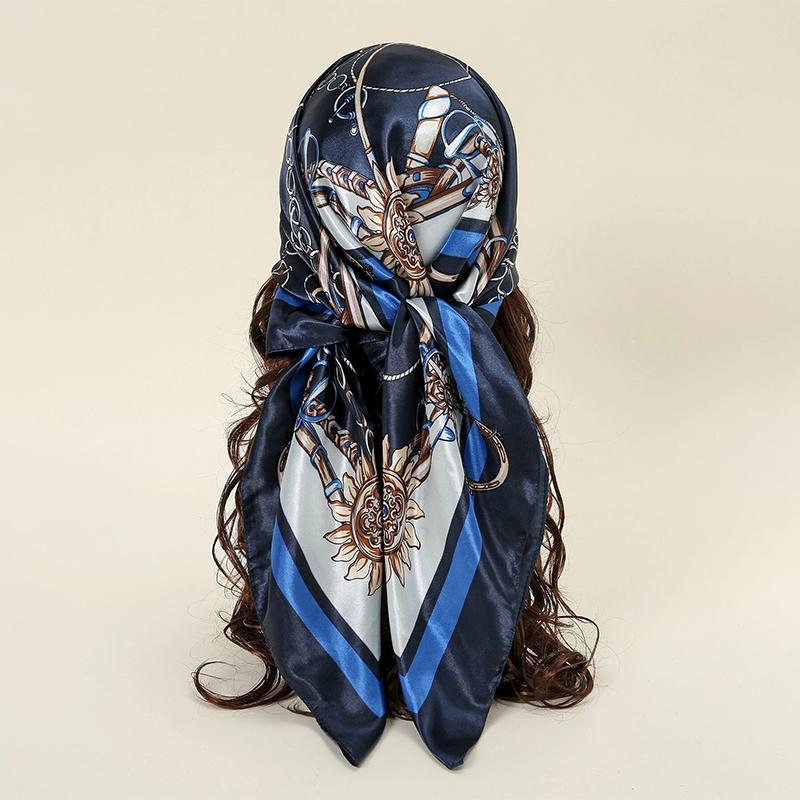 Satin Square Scarf Women Muslim Hijab Elegant Print Silk Neckerchief Shawl Wraps Headband Handle Hair Accessories Bandana