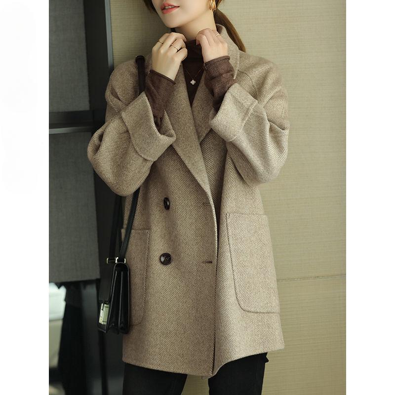 Premium Ribbed Woolen Overcoat for Women, Loose Fit To Accentuate Slimming Look In Spring Autumn Winter