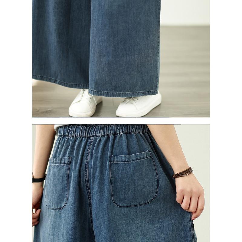 Dimanaf 2025 Летние джинсы Большие брюки женские эластичные длинные брюки базовые шаровары джинсовые свободные широкие брюки повседневные брюки