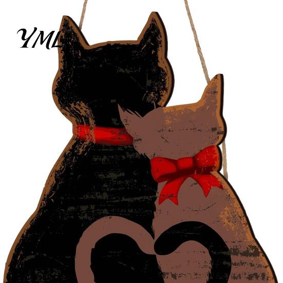 Welcome Sign for Front Door Wooden Hanging Door, Romantic Cat Couple Holiday Porch Pendant, Rustic Farmhouse Wall Decor Outdoor Entryway Decoration