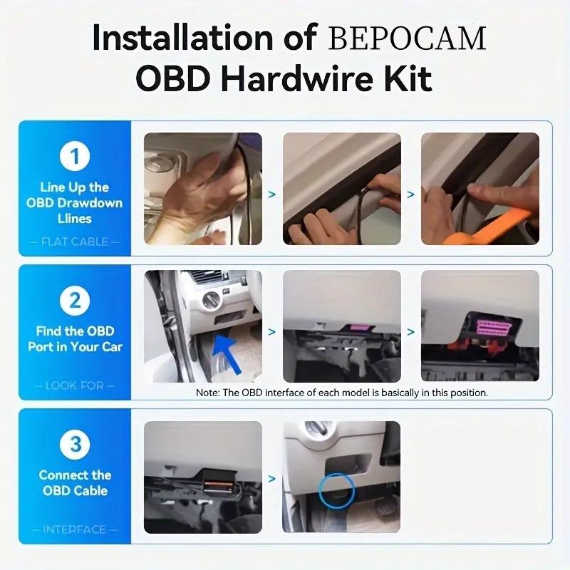 OBD-комплект для подключения видеорегистратора к бортовой сети, порт Type C, поддержка режима парковки, 12В-24В, универсальный для автомобильного видеорегистратора, кабель питания