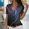 Лето 2025 Новая Мода Женская Повседневная Рубашка Топ с Коротким Рукавом и V-образным Вырезом на Пуговицах с Абстрактным Принтом