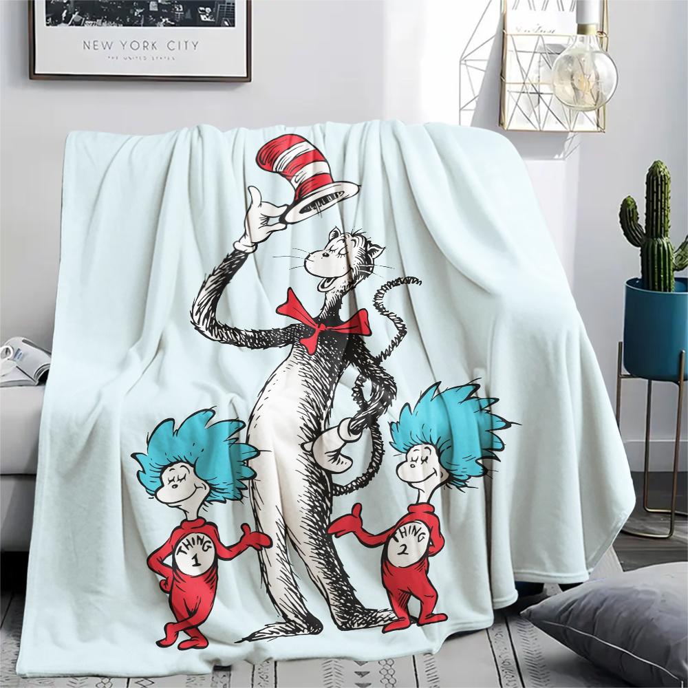 The Cat in the Hat pattern Flannel Blanket, High quality Comfortable for All Seasons, Home Decor, Warmth and Comfort, Perfect for Gifts.