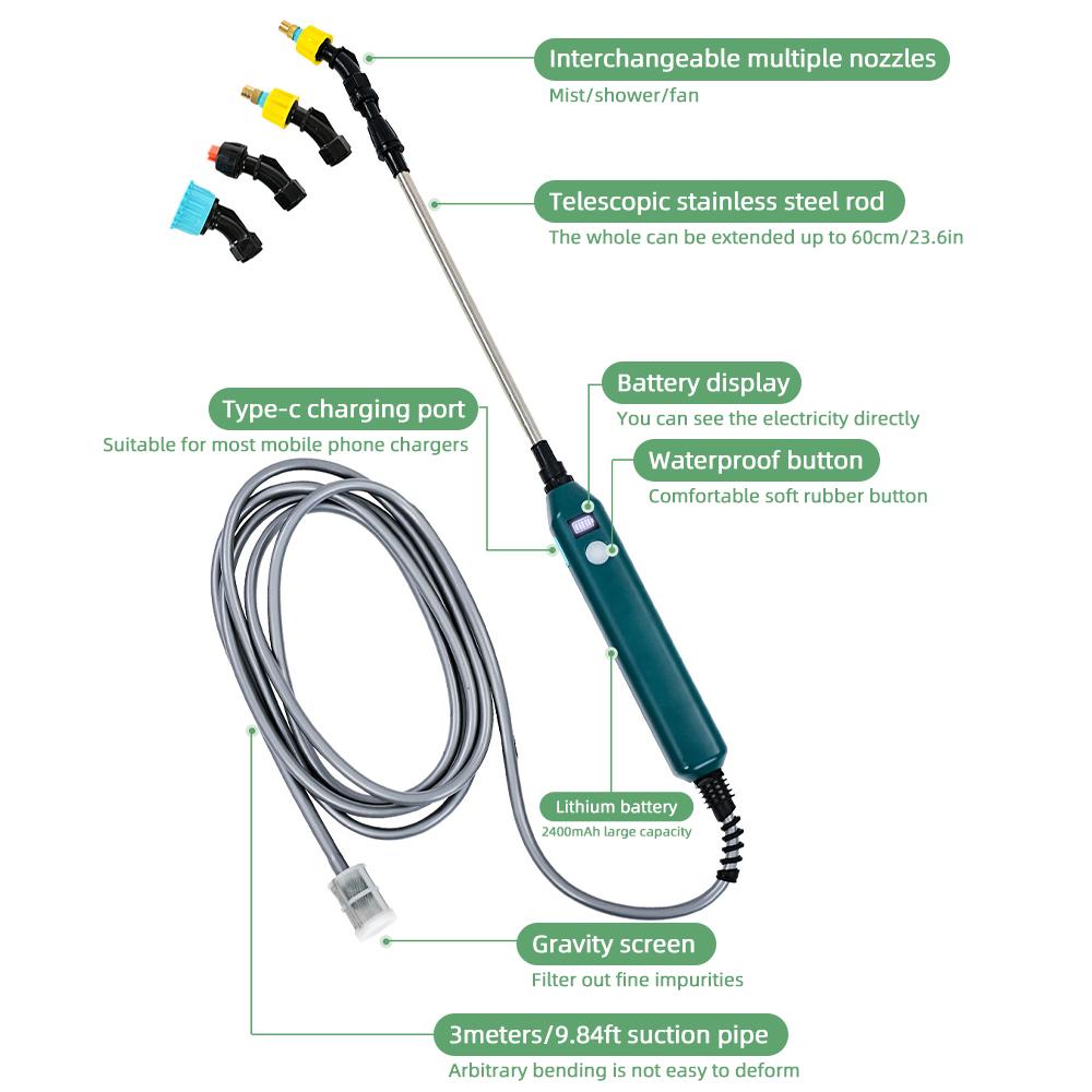 Stainless Steel Water Hose Sprayer Wand Spray Adjustable Electric Power Display Handheld