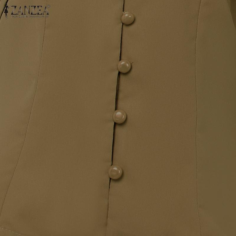 ZANZEA Женская блузка с квадратным вырезом, летняя, повседневная, с коротким рукавом, приталенная