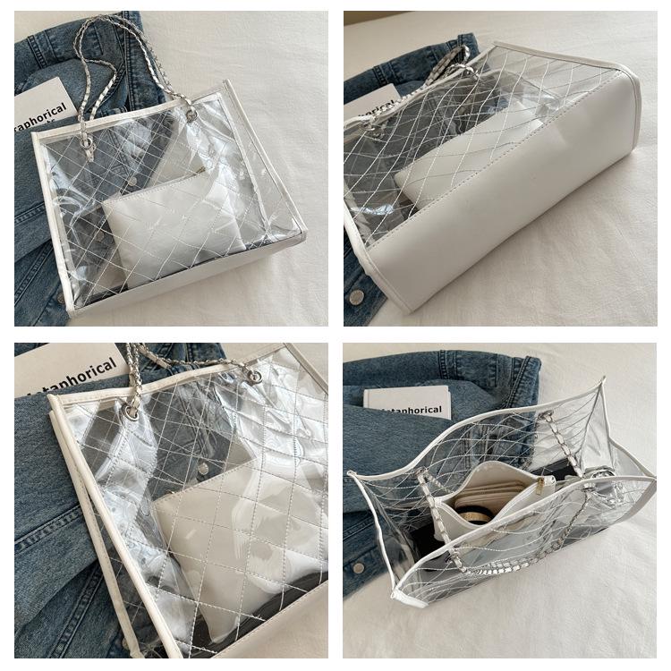 Весна 2024 Женская большая прозрачная сумка-тоут из ПВХ - Повседневная сумка через плечо, Летний тренд
