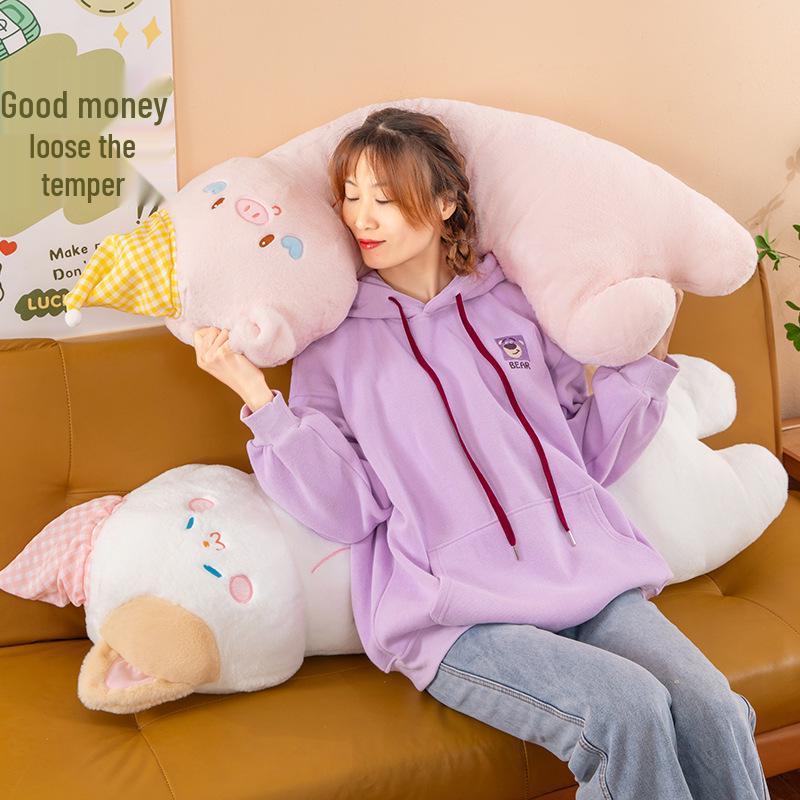 Rabbit Fur Long Throw Pillow - Flower Design, Ideal for Beds & Sofas, Side Sleeper & Hug Pillow