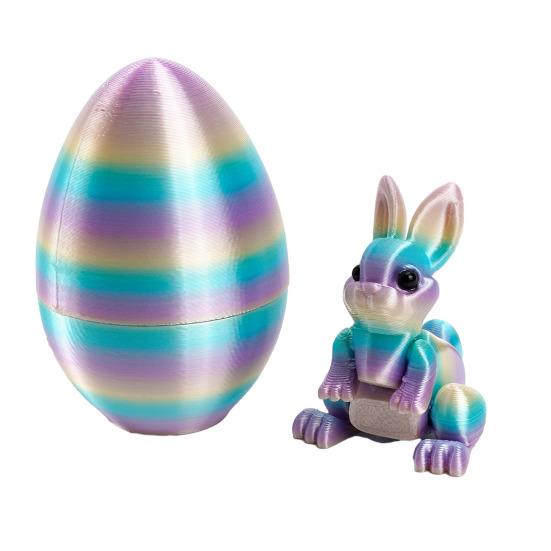 3D Printed Easter Eggs with Bunny Inside Articulated Flexible Fidget Rabbit Toys Easter Basket Stuffers Birthday