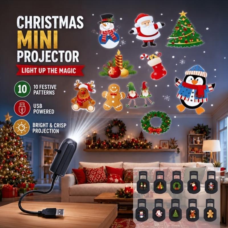 Мини-проектор Christmas USB 10 сменных слайдов Гибкая шея HD-проектор для дома, автомобиля, Рождественский декор