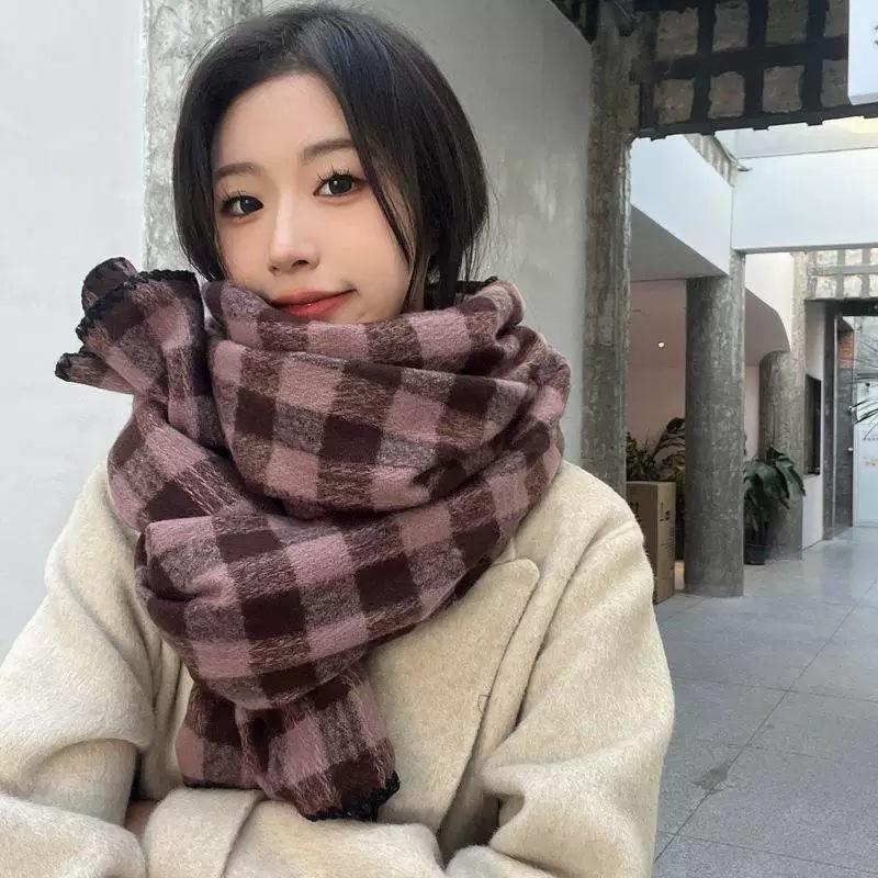 Retro fashionable brown leopard print scarf autumn and winter decoration with large version long scarf thickened warm shawl