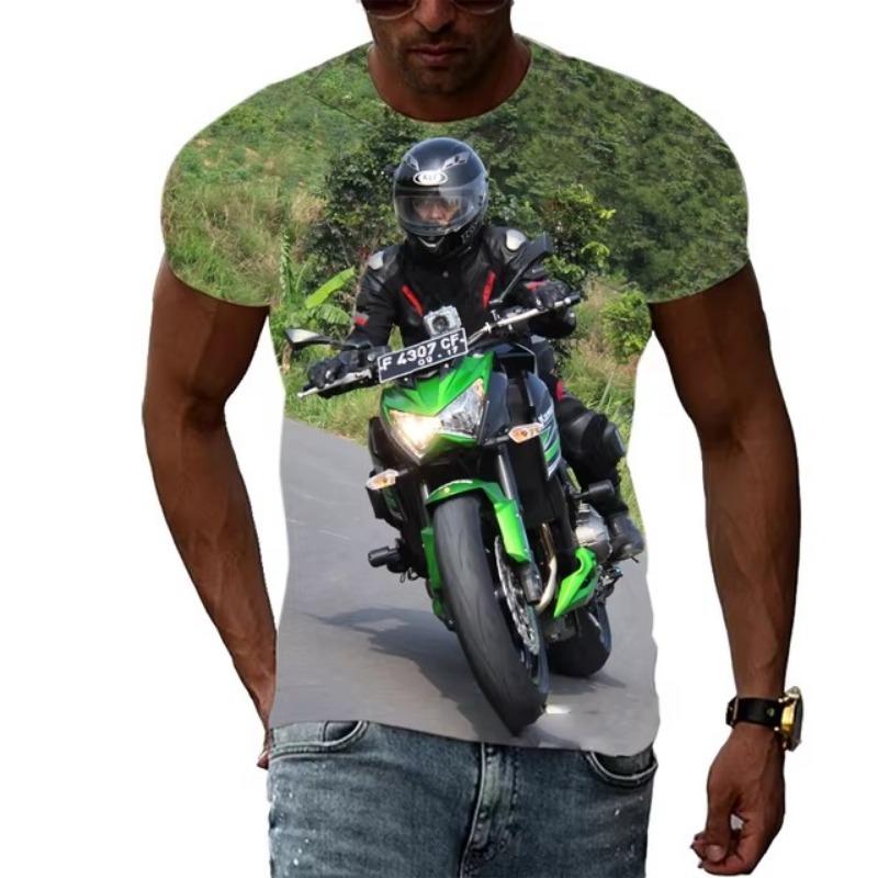 Летняя мода, новые мужские футболки с рисунком мотоцикла, трендовая индивидуальность, крутой стиль, локомотив, узор 3D, футболка с коротким рукавом