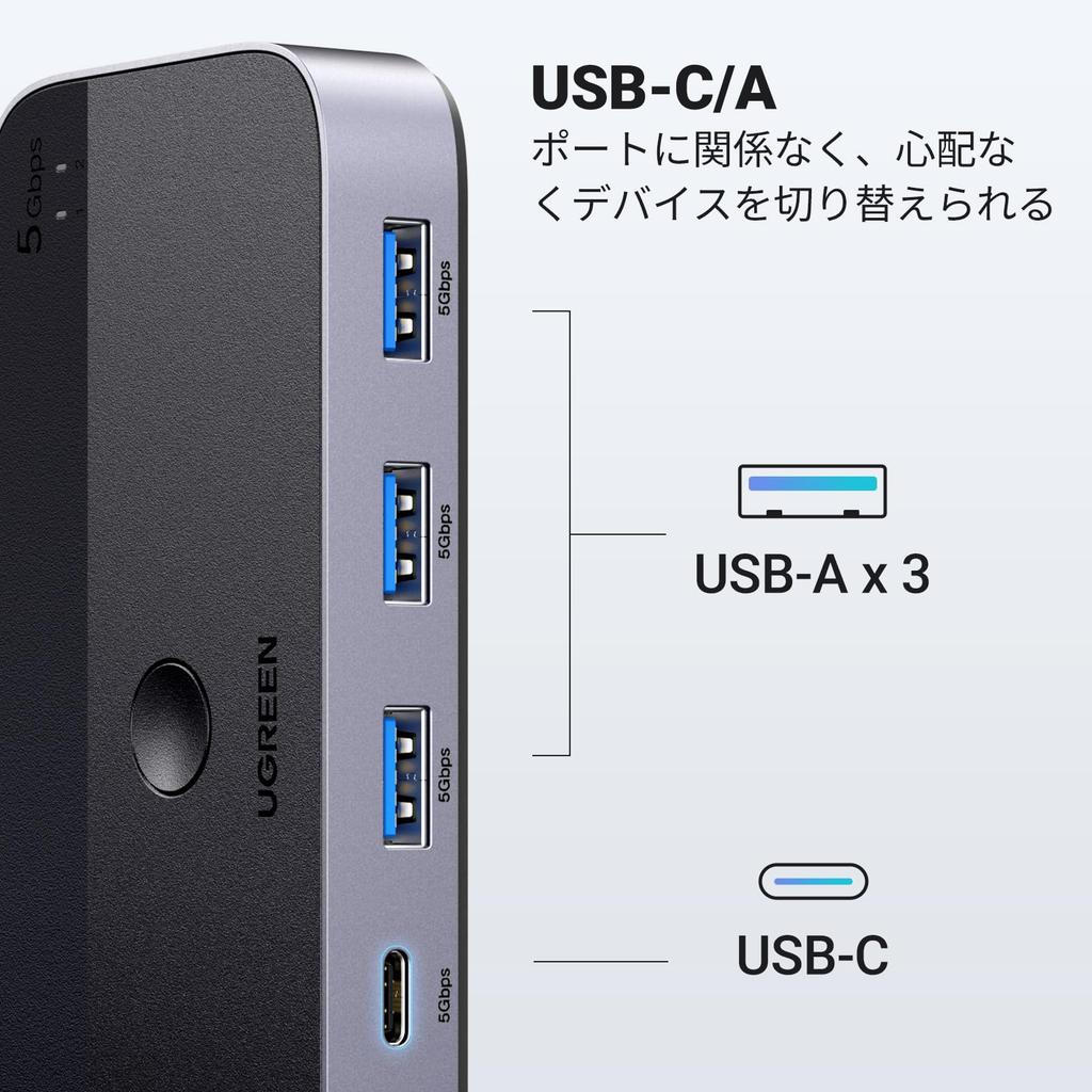 UGREEN A Device Sharing On 2 5Gbps High Speed USB Switching Remote Control Switching Switching Cable Remote Control Sky Gray USB3.0 Switcher, USB-C &
