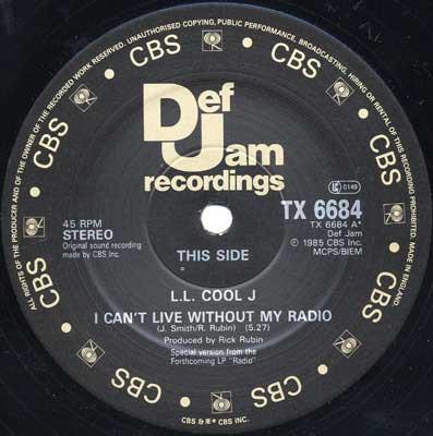 12inch Record LL COOL J - I Can't Live Without My Radio TX6684 Def Jam Recordi 1986 UK Rap & Hip-Hop/R&B Used