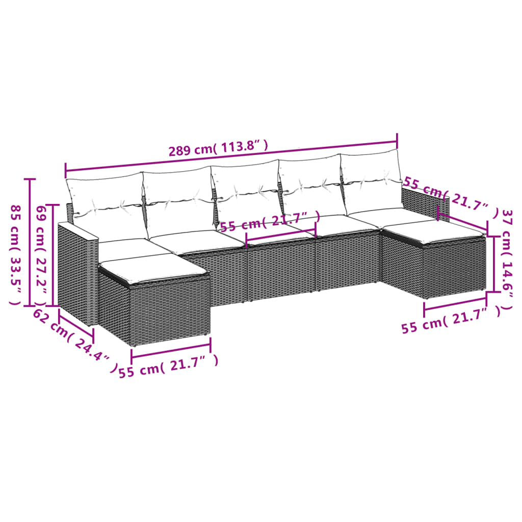 7 Piece Garden Sofa Set with Cushions Gray Poly Rattan