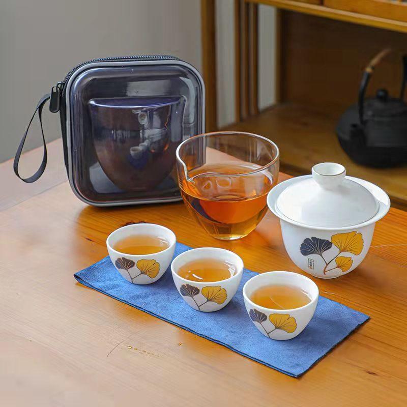 Керамический чайник Гайвань с 3 чашками Чайный сервиз для дома и офиса Портативный дорожный чайный сервиз Питьевая утварь