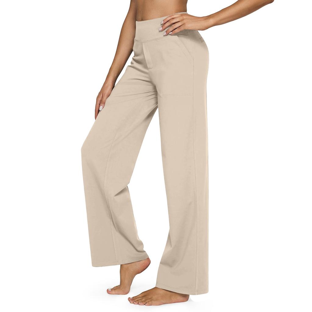 Новые женские эластичные повседневные брюки с высокой талией для йоги, женские широкие брюки с широкими штанинами