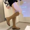 Fashion Knee High Shaft Shoes Woman Square Toe Black Leather Long Boots for Women Elegant with Low Heels On Promotion Designer Luxury Pu