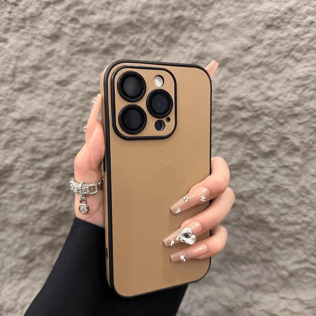 Чехол для телефона из ПУ кожи для iPhone 16 15 14 Plus 13 12 11 Pro Max Защита объектива Мягкий силиконовый бампер Ударопрочный Матовый чехол