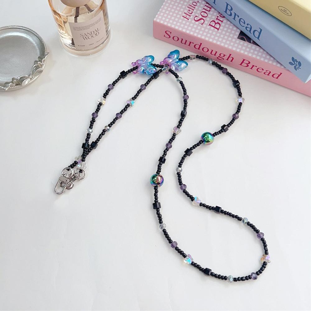 Ремешок для телефона с бусинами против потери, красочный шнурок для мобильного телефона с бабочками, мобильный телефон