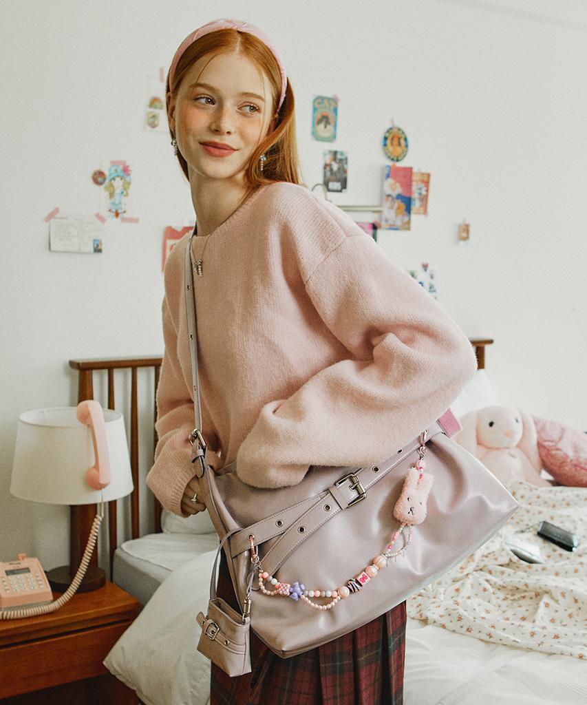 Vvv [Набор] Сумка-хобо на плечо/через плечо с пряжкой _ Лавандовый