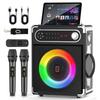 Karaoke Machine with Two Wireless Microphones, Portable Bluetooth Speaker with Bass/Treble Adjustment, PA System with Remote Control