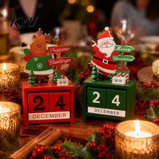 Creative Christmas Decoration Countdown Blocks, Days Until Wooden Desk Ornament, Cute Advent Calendar for Kids Santa Snowman Reindeer Mantel