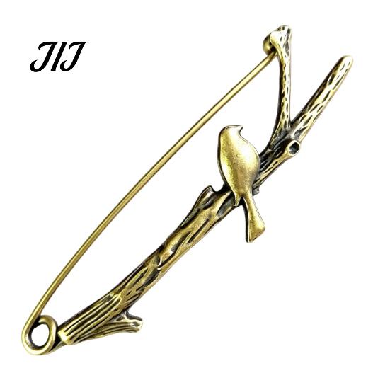 Men Women Brooch Vintage Bronze Safety Pin, Large Feather Bird Leaf Flower Lapel Elegant Pin for Coats, Jackets, Hats, Bags