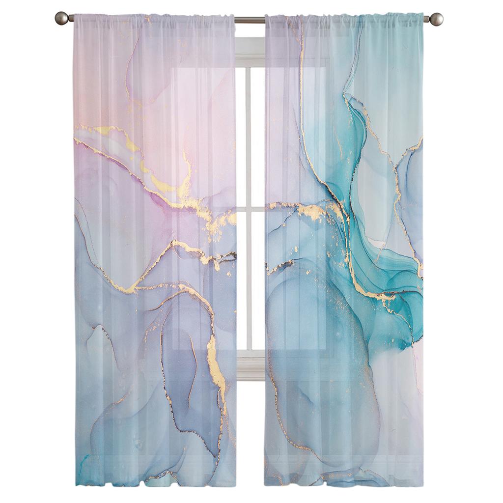 Молодежные прозрачные шторы для спальни, мраморные, бирюзовые, розовые, кухонные шторы для учебы, гостиной, праздничного декора, тюлевые шторы
