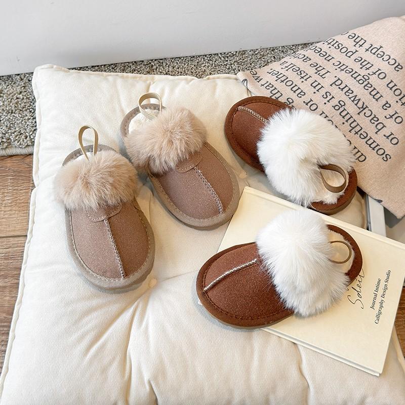 Children Warm Cotton Slippers Korean Style Boys Casual Shoes Simple Round-toe Girls Elastic Band Flats Shoes Winter 2024 New