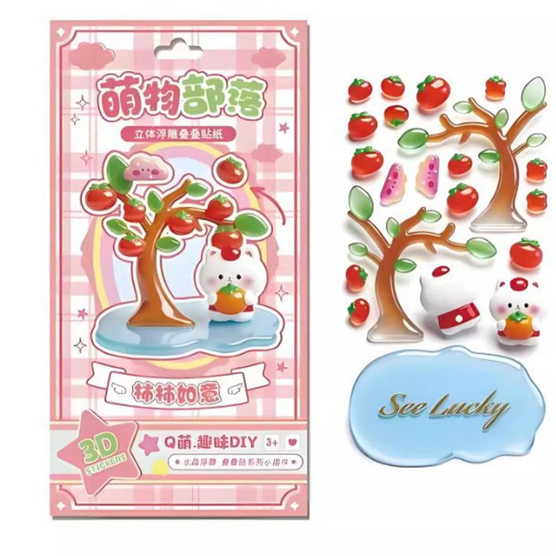 Crystal Embossed 3d Stickers Cute Anime Cartoon Creative Kids Stackable Stickers Diy Journal Stickers Animal Stickers Gifts