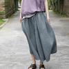 Women Cotton Solid Color A-Line Skirts Elastic Waist Soft Cloths Summer Vintage Patchwork Belt Skirts