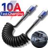 Кабель быстрой зарядки 10А USB Type C, пружинный телескопический шнур для автомобильного зарядного устройства, для iPhone 17 16 15 Pro Max, Xiaomi, Huawei, кабели USB C
