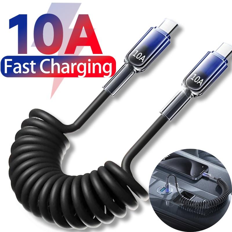 Кабель быстрой зарядки 10А USB Type C, пружинный телескопический шнур для автомобильного зарядного устройства, для iPhone 17 16 15 Pro Max, Xiaomi, Huawei, кабели USB C