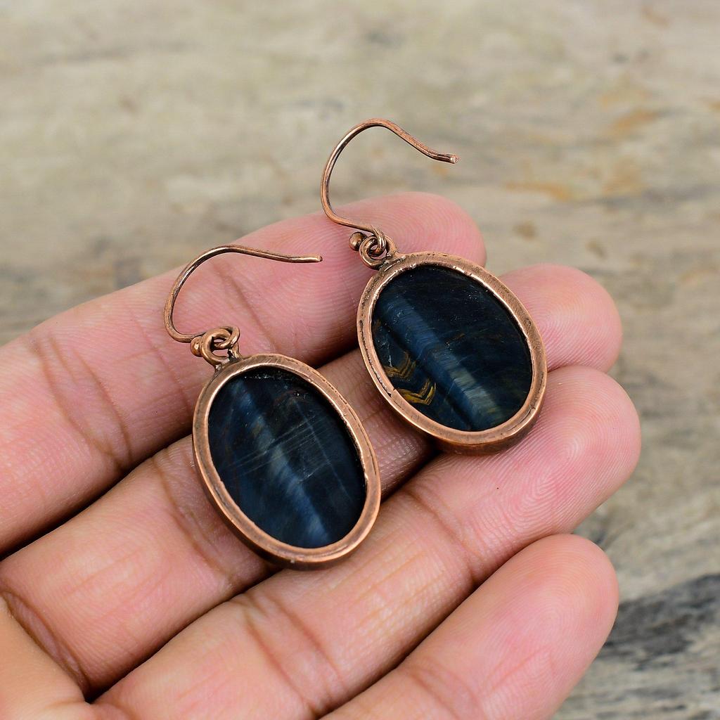 Питерсит Серьга Гальванопластические Медные Серьги Настоящий Драгоценный Камень Серьга Украшения Ручной Работы Гальванопластические Медные Украшения Подарки на Помолвку