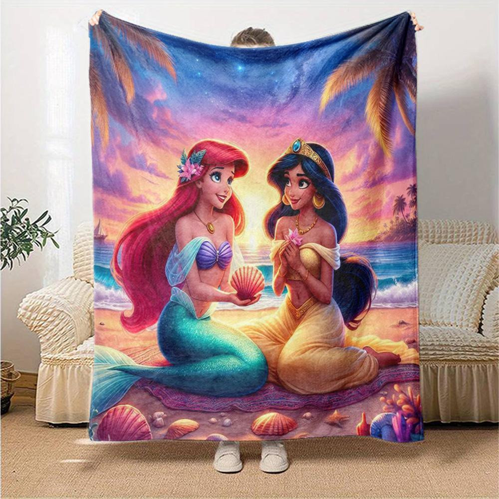 Mermaid Princess Adventure Flannel Blanket Super Soft Warm Cozy Blanket For Sofa Bed Office Travel Allseason Home Decor Gift