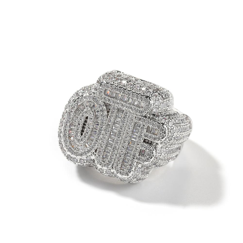 Хип-хоп креативное кольцо OTFJ из меди с инкрустацией цирконами, полное бриллиантов, крутое, с индивидуальностью, классическое, модное для уличной моды, популярное кольцо для мужчин